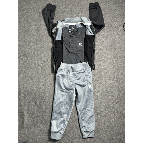 Hurley Gray & Black Colorblock 3-Piece Track Suit Joggers/Jacket/Henley 3T/4T - Picture 3 of 13